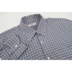 Luciano Barbera Mens Large Dress Shirt Navy White Checks Cotton Italy‎